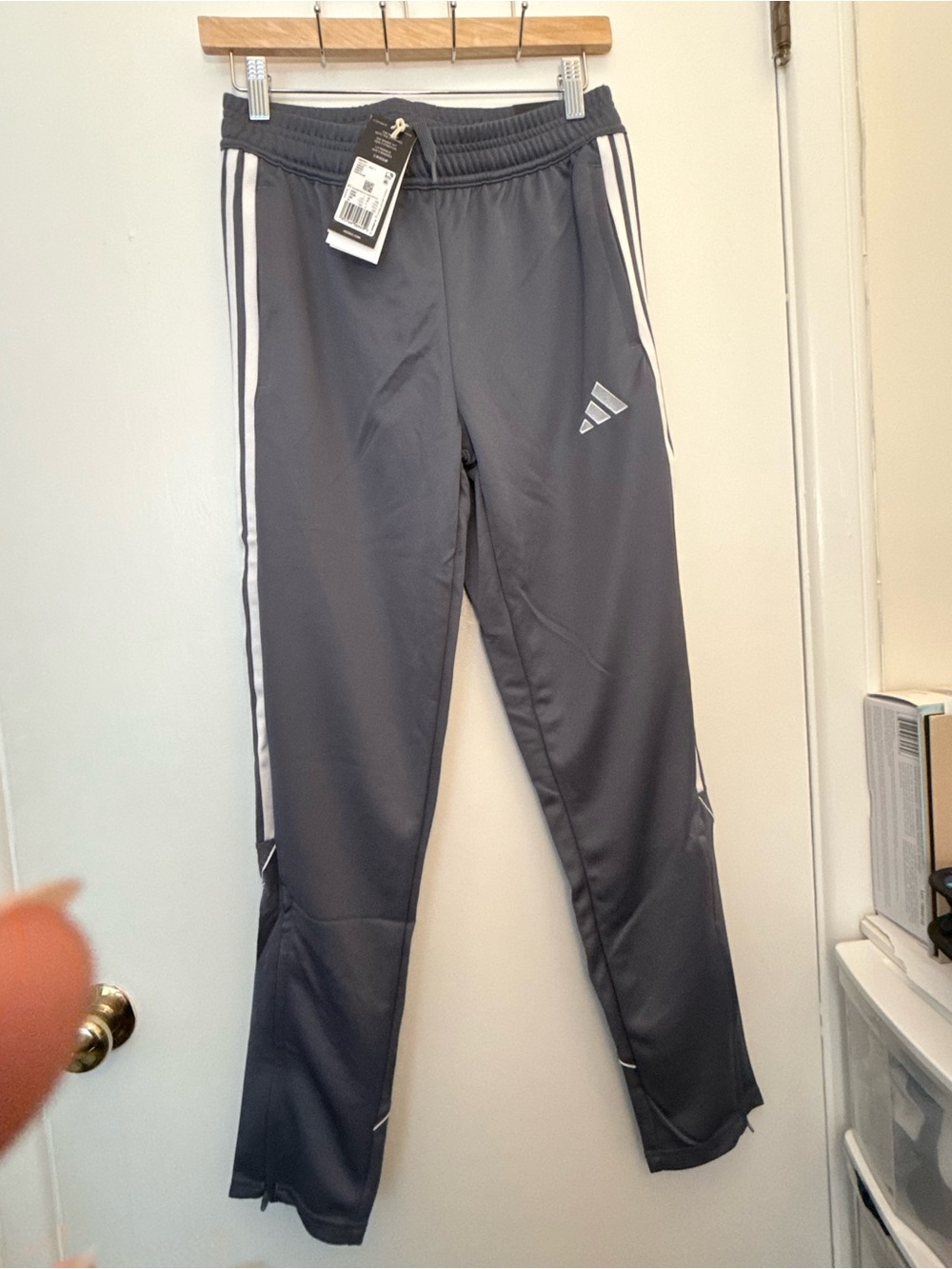 adidas Youth Charcoal Joggers with White Stripes 13/14 Years old